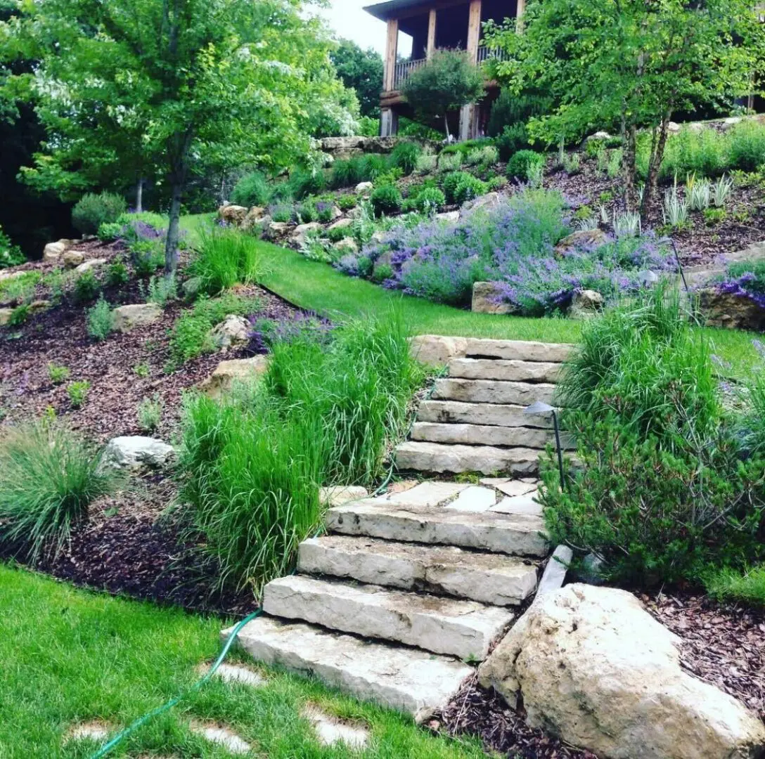 Natural stone landscaping in home garden